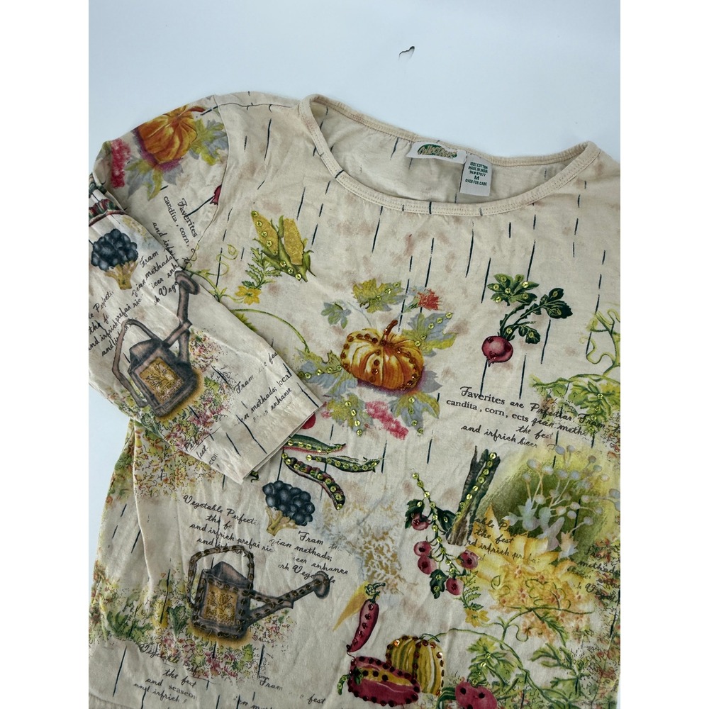 Collections Etc Y2K Vintage Womens  Garden Harvest Pumpkin‎ Sequin Cotton Top M